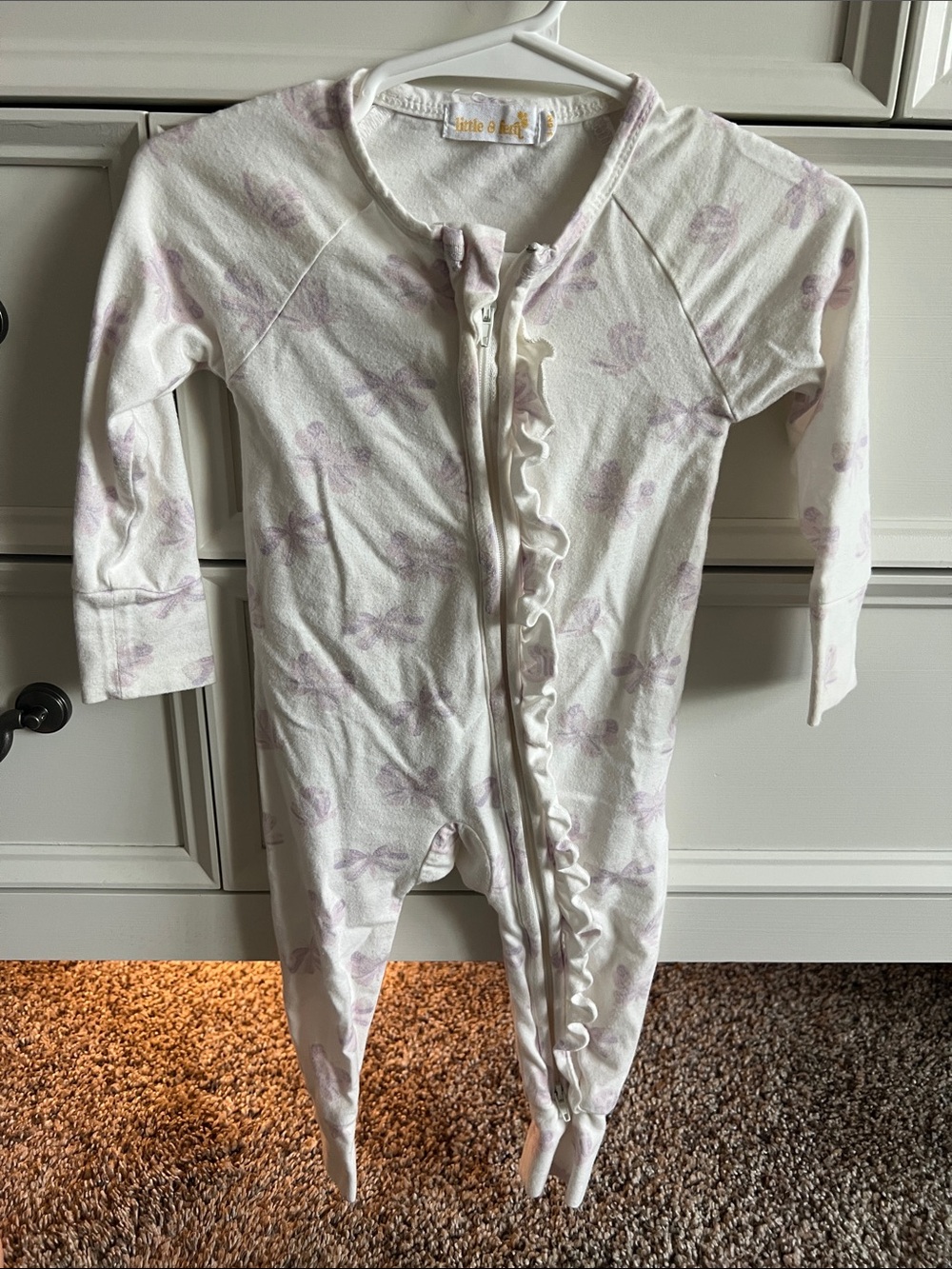 Little & Fern Australia Cream Footed Pajamas with Light Pink Bow Print